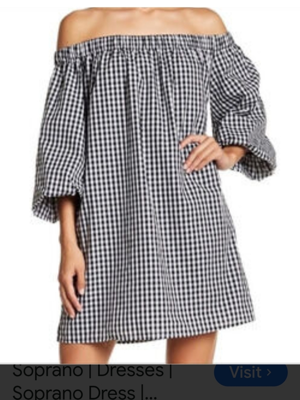 Soprano mini dress off shoulder size M lined Black white Gingham Print